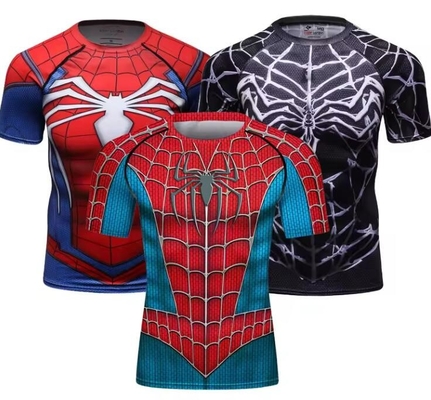 Tay áo ngắn Sublimation Bjj Compression Shirt MMA Wear Cosplay Superhero Clothing