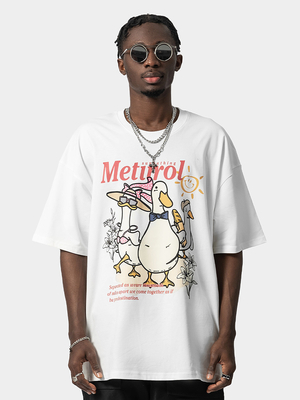 Phong cách Euramerican Duck Print Cotton T-Shirt kích cỡ lớn tay ngắn Streetstyle nam giới