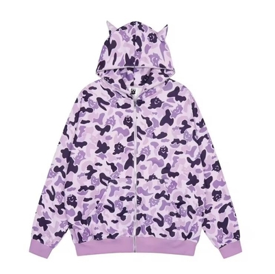 Tất cả trên in Oversize Hoodie Cotton Zip Up Sweatshirt chống nhăn