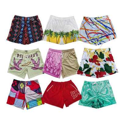 Chất lượng cao Logo tên tùy chỉnh Đàn ông Shorts bãi biển 5in Inseam Nylon Running Mesh Shorts thoải mái Đàn ông Floral Shorts bãi biển