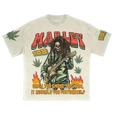 Áo thun Oversized nặng, chất lượng hàng đầu, 100% cotton, in hình đầu lâu tùy chỉnh, phong cách đường phố, cổ điển